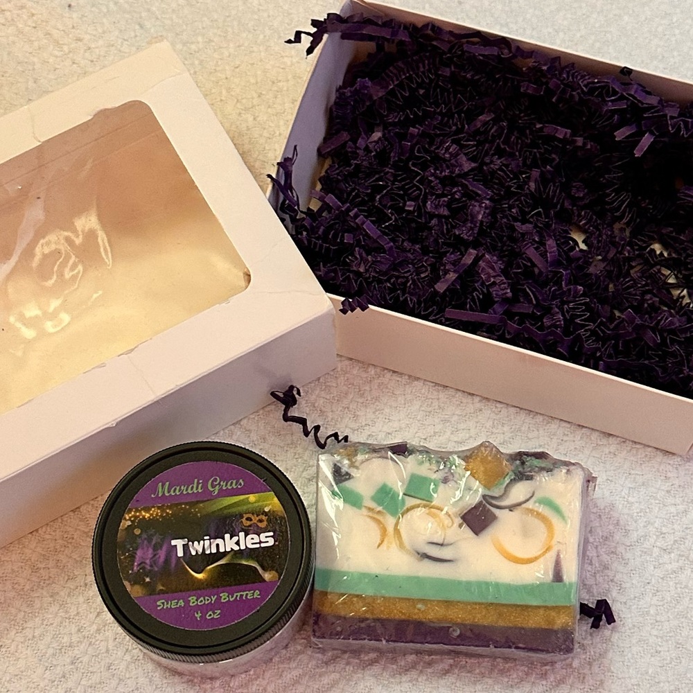 Twinkles Mardi Gras Soap and Shea Body Butter Handcrafted Size O/S NIB NEW